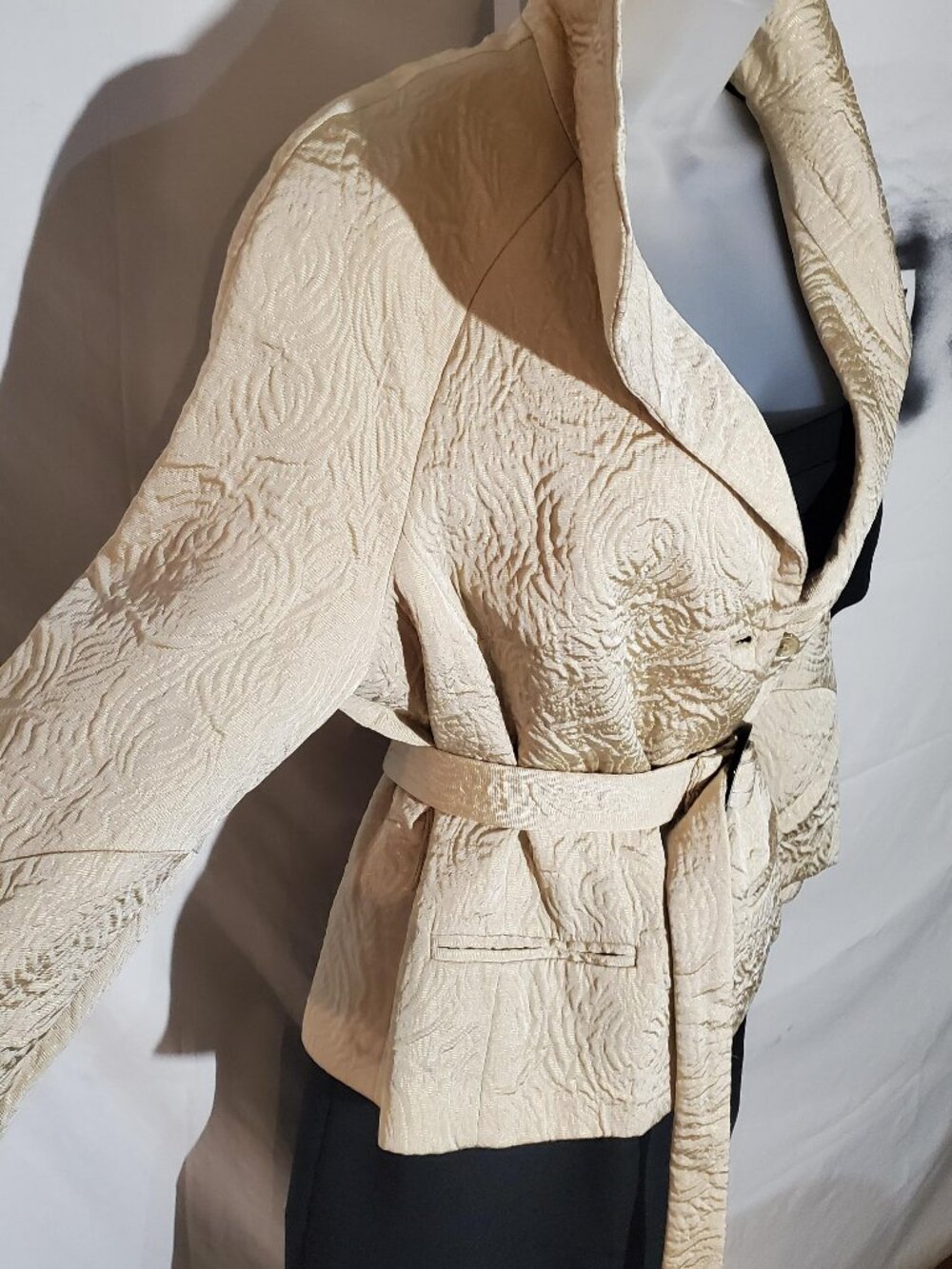 Jones New York Collection Gold Metallic Belted Blazer Sz L